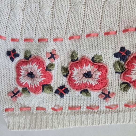 Vintage cable knit floral embroidered button down sweater vest sz M - Picture 2 of 8